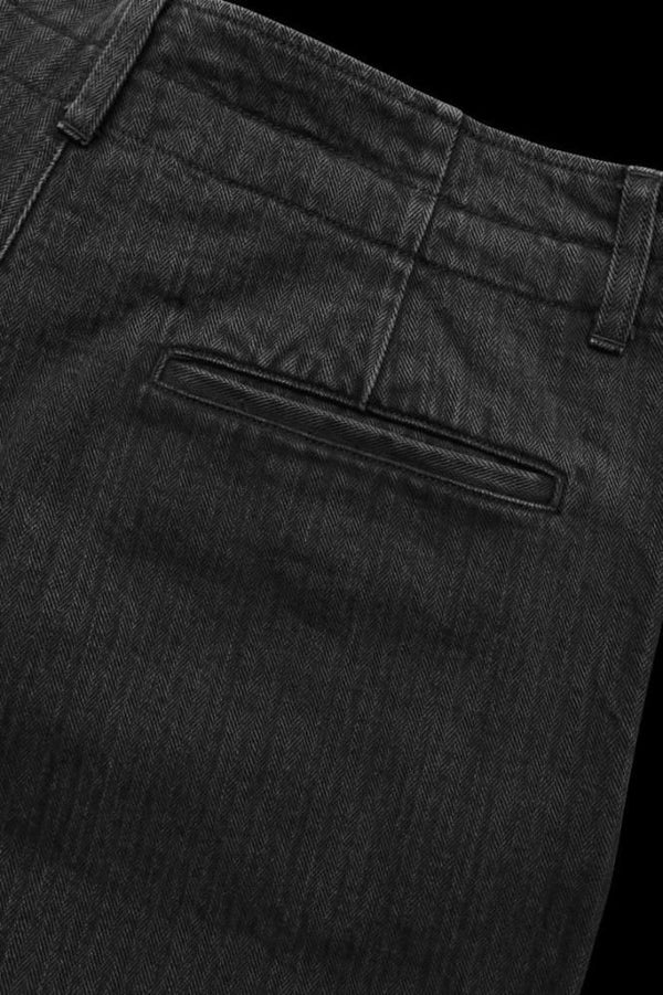 BLACK HERRINGBONE STONE BIO WASH WIDE PANTS