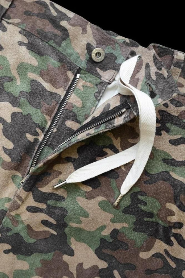 PIG SUEDE “CAMO PRINT” MILITARY TROUSERS M47