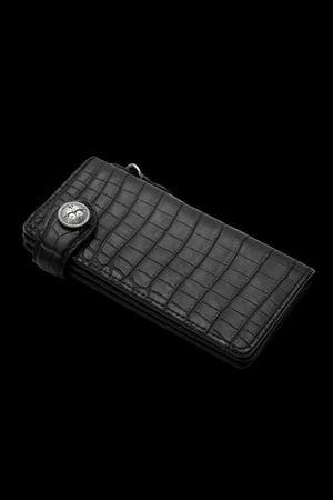 THE LINE CROCODILE / SILVER CONCHO BUTTON 2-FOLD LONG WALLET
