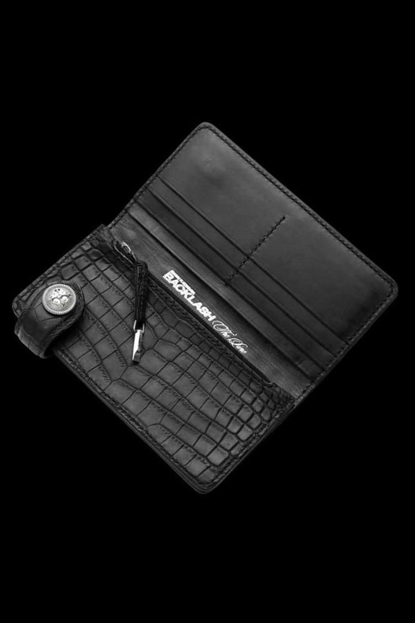 THE LINE CROCODILE / SILVER CONCHO BUTTON 2-FOLD LONG WALLET