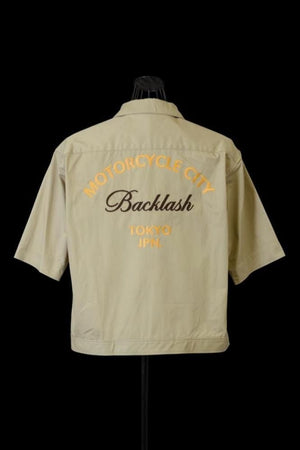 HIGH DENSITY CHINO OPEN COLLAR SHIRT H/S "BACKLASH TYO JPN. EMB"