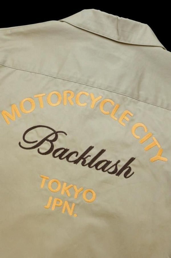 HIGH DENSITY CHINO OPEN COLLAR SHIRT H/S "BACKLASH TYO JPN. EMB"