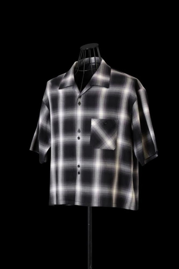 TENCEL-COTTON VIYELLA OMBRE CHECK OPEN-COLLAR SHORT-SLEEVE SHIRT