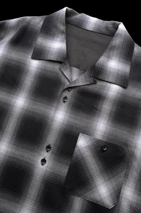 TENCEL-COTTON VIYELLA OMBRE CHECK OPEN-COLLAR SHORT-SLEEVE SHIRT