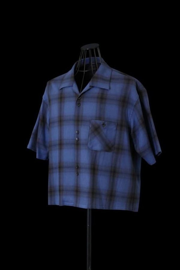 TENCEL-COTTON VIYELLA OMBRE CHECK OPEN-COLLAR SHORT-SLEEVE SHIRT
