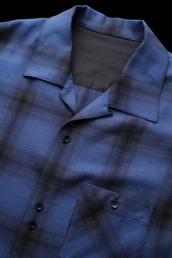 TENCEL-COTTON VIYELLA OMBRE CHECK OPEN-COLLAR SHORT-SLEEVE SHIRT