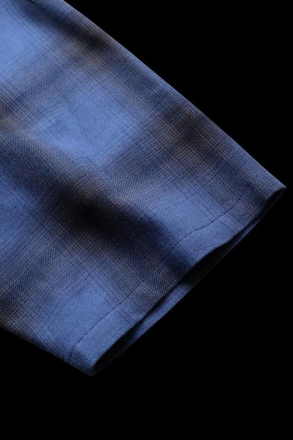 TENCEL-COTTON VIYELLA OMBRE CHECK OPEN-COLLAR SHORT-SLEEVE SHIRT