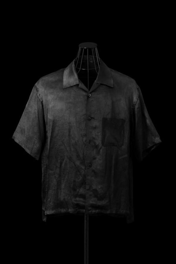 SATIN GARMENT VINTAGE FINISH OPEN COLLAR SHORT SLEEVE SHIRT