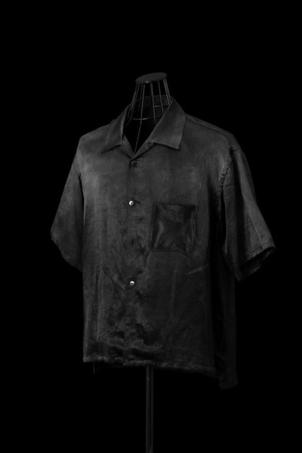 SATIN GARMENT VINTAGE FINISH OPEN COLLAR SHORT SLEEVE SHIRT