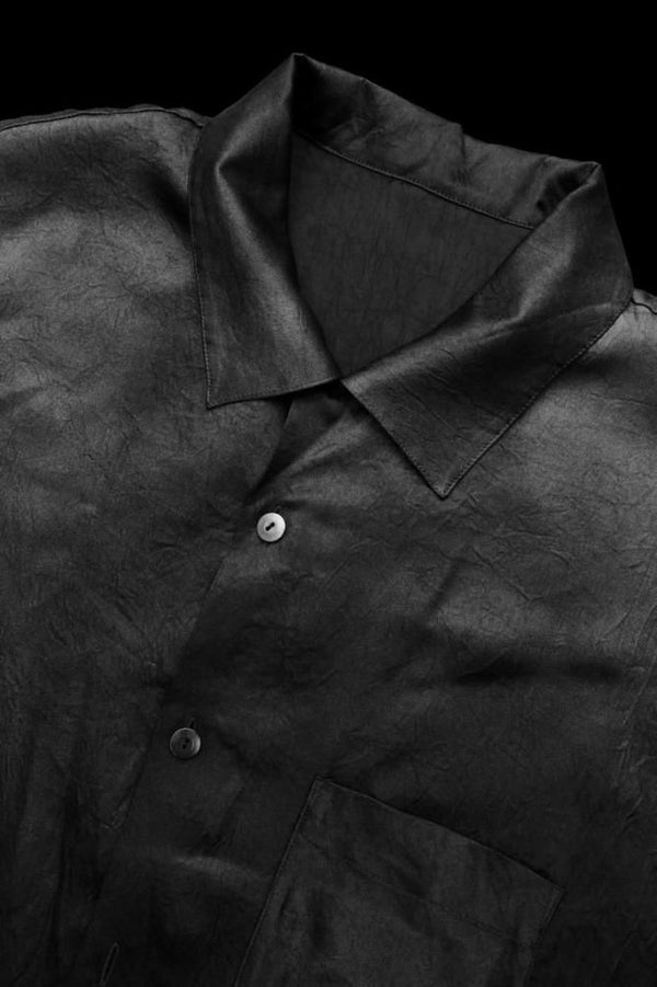SATIN GARMENT VINTAGE FINISH OPEN COLLAR SHORT SLEEVE SHIRT