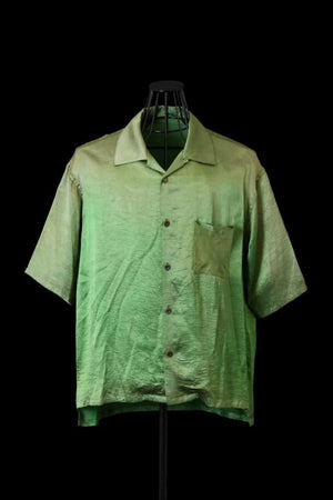 SATIN GARMENT VINTAGE FINISH OPEN COLLAR SHIRT H/S