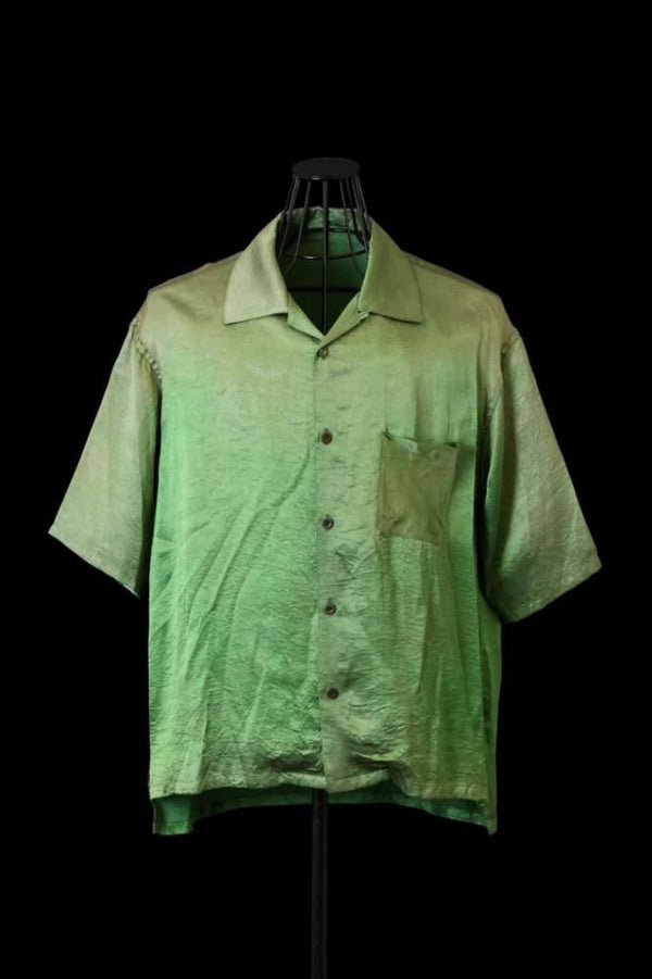 SATIN GARMENT VINTAGE FINISH OPEN COLLAR SHORT SLEEVE SHIRT