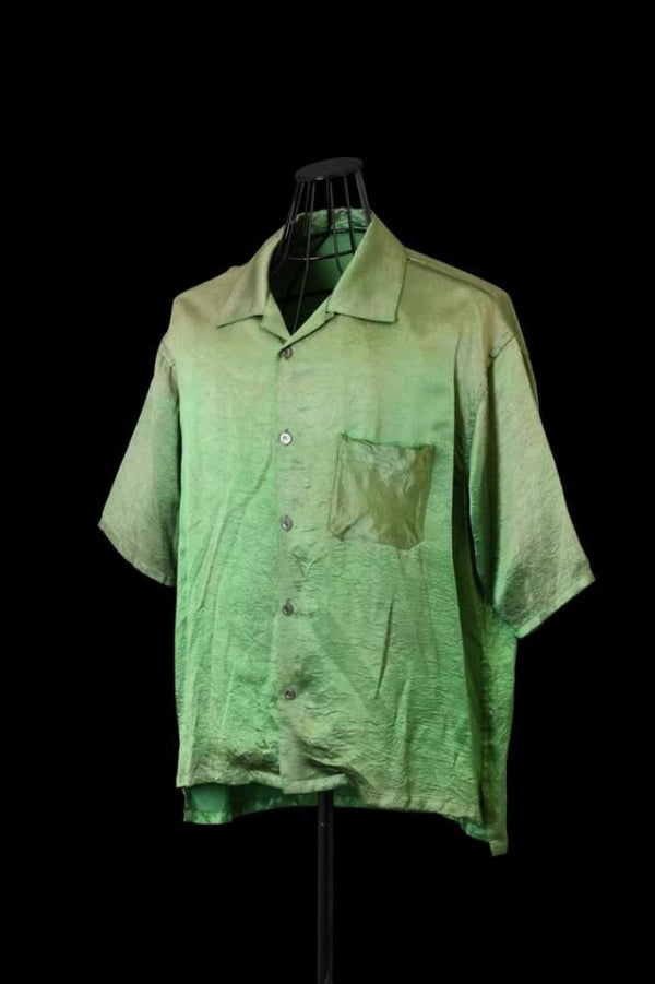 SATIN GARMENT VINTAGE FINISH OPEN COLLAR SHORT SLEEVE SHIRT