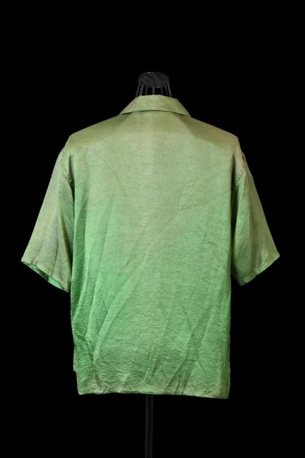 SATIN GARMENT VINTAGE FINISH OPEN COLLAR SHORT SLEEVE SHIRT