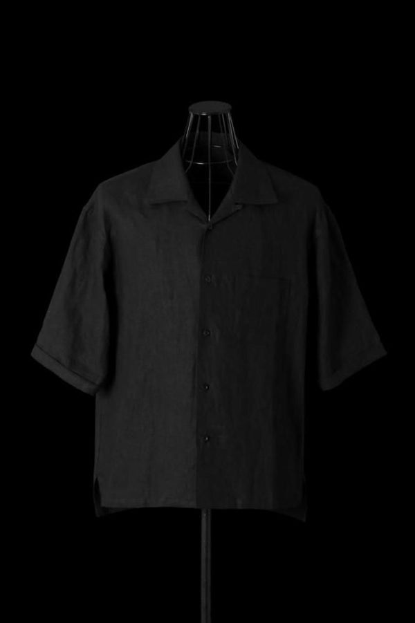 RAMIE-LINEN CANVAS OPEN COLLAR SHIRT H/S