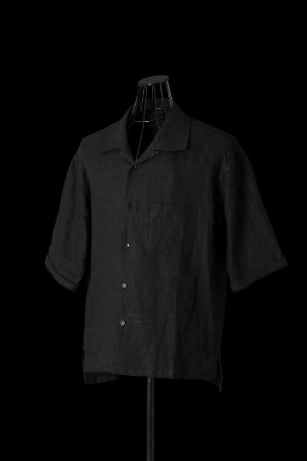 RAMIE-LINEN CANVAS OPEN COLLAR SHIRT H/S