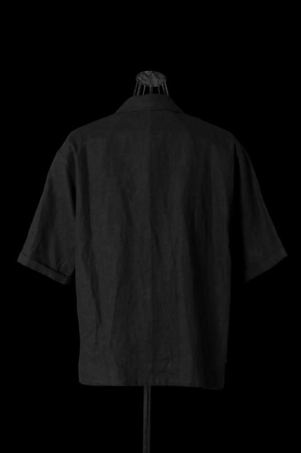 RAMIE-LINEN CANVAS OPEN COLLAR SHIRT H/S
