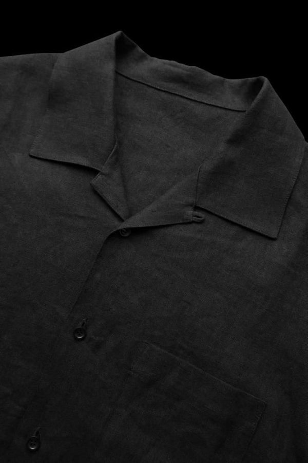 RAMIE-LINEN CANVAS OPEN COLLAR SHIRT H/S