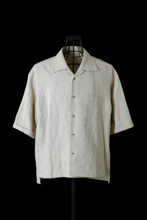 RAMIE-LINEN CANVAS OPEN COLLAR SHIRT H/S