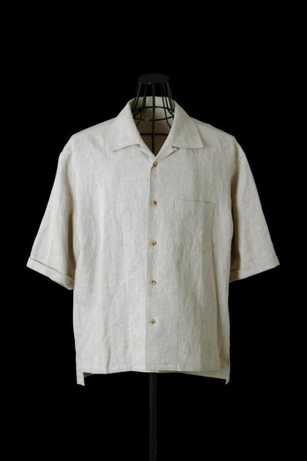 RAMIE-LINEN CANVAS OPEN COLLAR SHIRT H/S