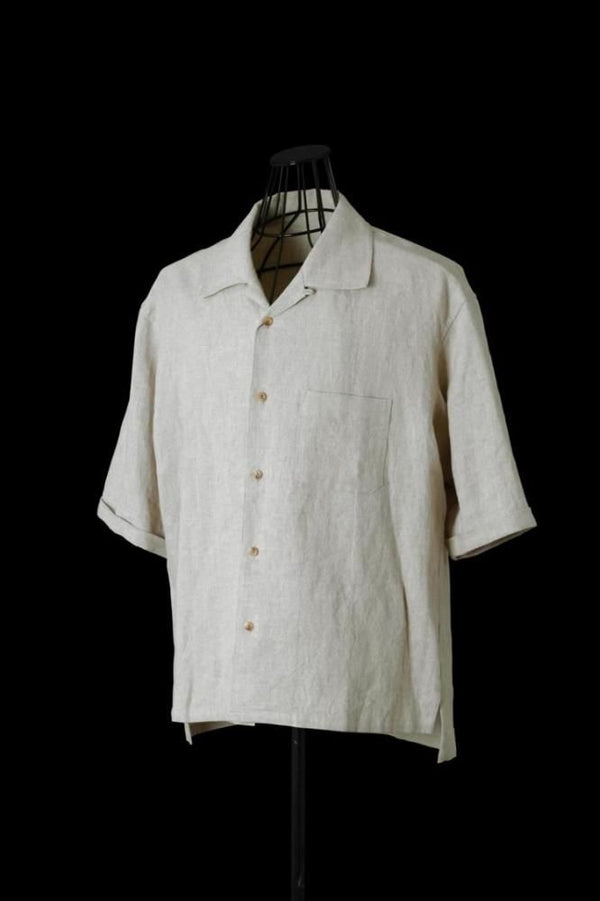 RAMIE-LINEN CANVAS OPEN COLLAR SHIRT H/S