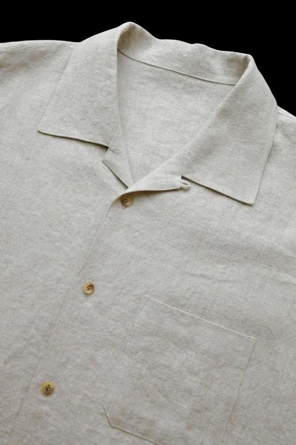 RAMIE-LINEN CANVAS OPEN COLLAR SHIRT H/S