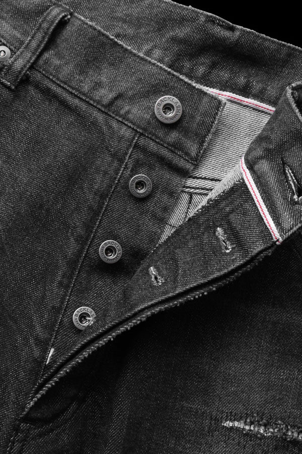 xx KOSUKE MATSUI THE DENIM STRETCH SELVEDGE DENIM LOOSE FLARE PANTS "DARK.BLACK"
