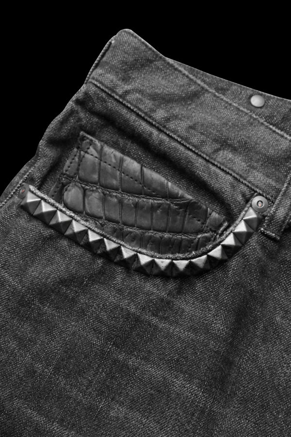 xx KOSUKE MATSUI THE DENIM STRETCH SELVEDGE DENIM LOOSE FLARE PANTS "DARK.BLACK"