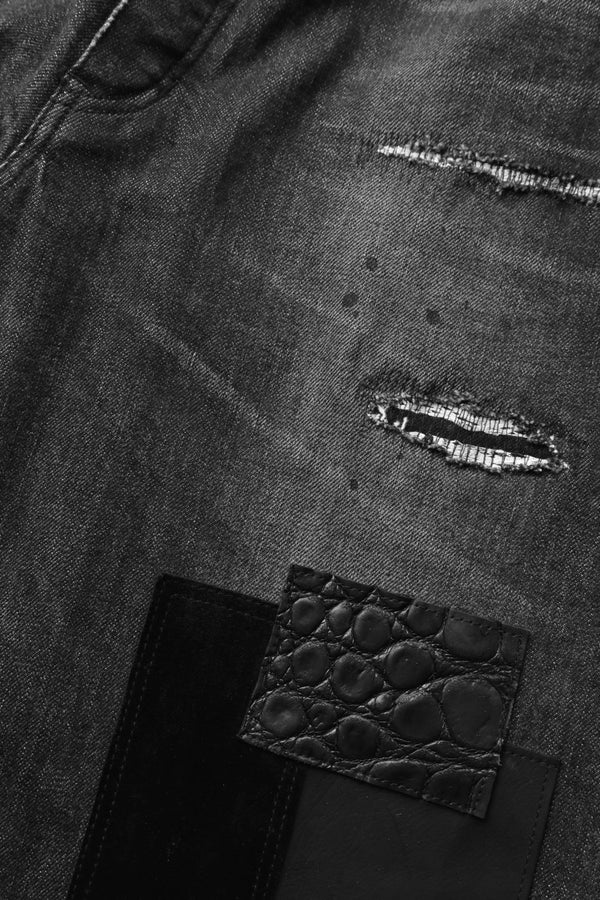 xx KOSUKE MATSUI THE DENIM STRETCH SELVEDGE DENIM LOOSE FLARE PANTS "DARK.BLACK"