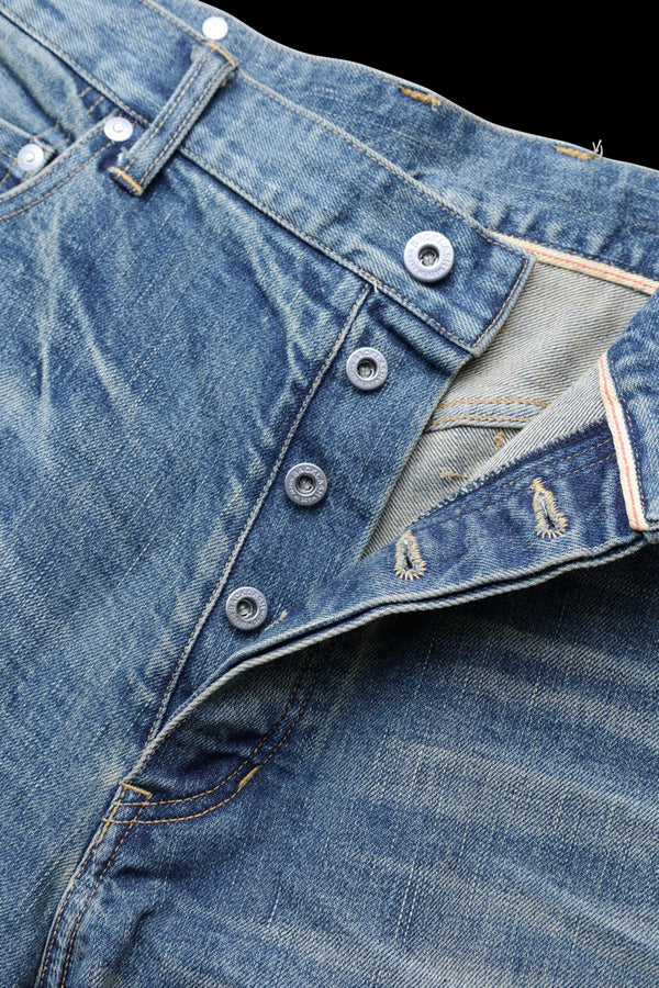 THE DENIM STRETCH SELVEDGE DENIM LOOSE FLARE PANTS “LIGHT.INDIGO”
