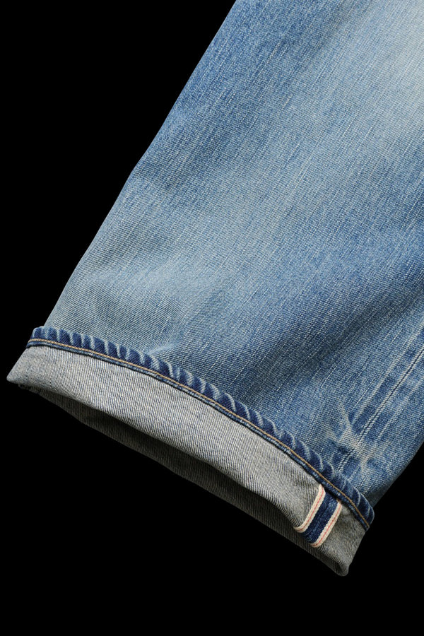 THE DENIM STRETCH SELVEDGE DENIM LOOSE FLARE PANTS “LIGHT.INDIGO”