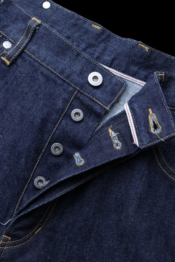 THE DENIM STRETCH SELVEDGE DENIM LOOSE FLARE PANTS “ONEWASH.INDIGO”