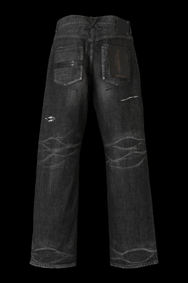 xx KOSUKE MATSUI THE DENIM STRETCH SELVEDGE DENIM LOOSE FLARE PANTS "DARK.BLACK"