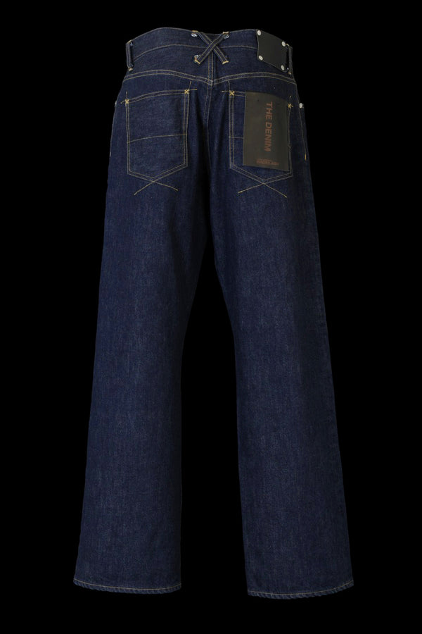 THE DENIM STRETCH SELVEDGE DENIM LOOSE FLARE PANTS “ONEWASH.INDIGO”