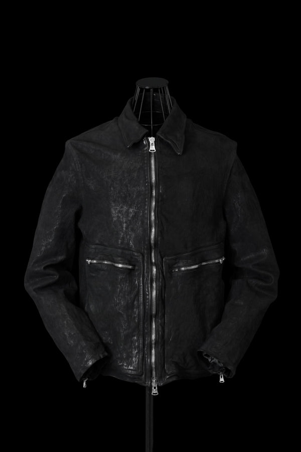 VEGETABLE-TANNED GOAT OILED NUBUCK “GARMENT-DYED” SINGLE COLLAR BLOUSON